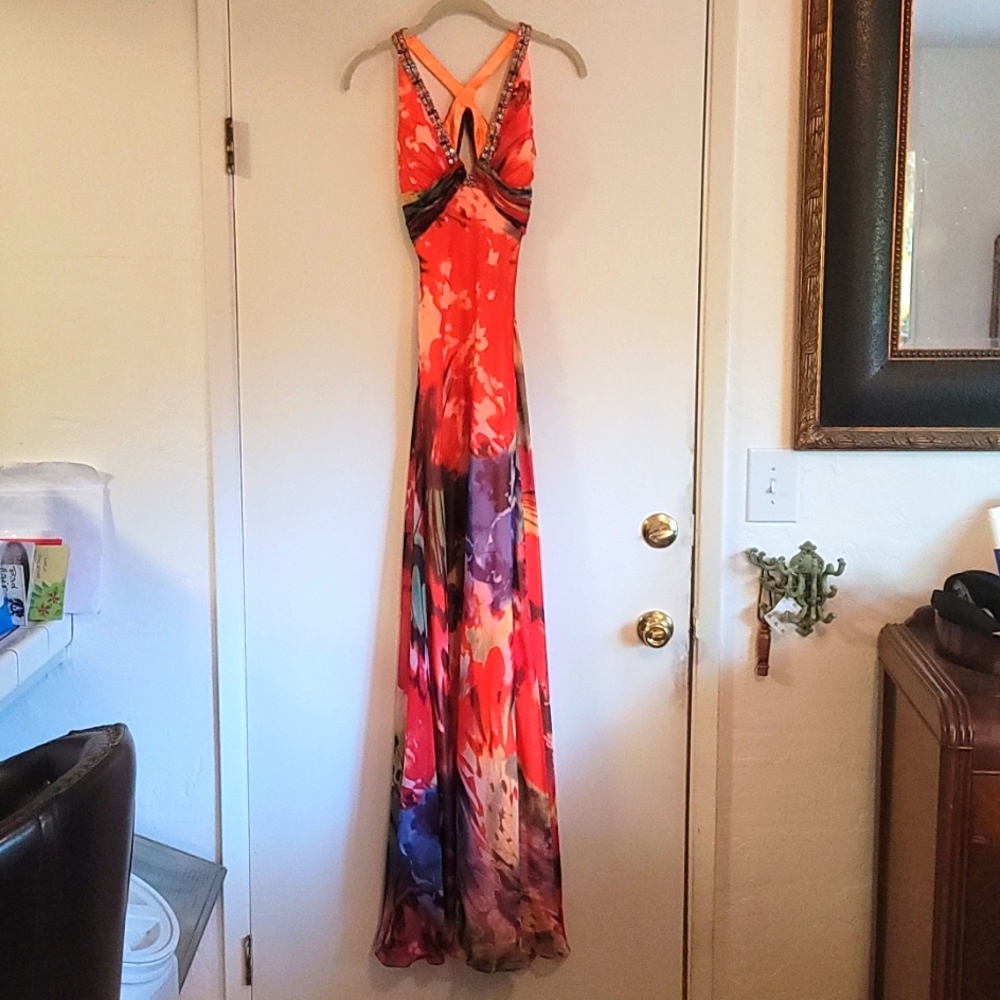 Faviana Couture Multi-Color Evening Gown. Size 0. Never worn. Still has tags.